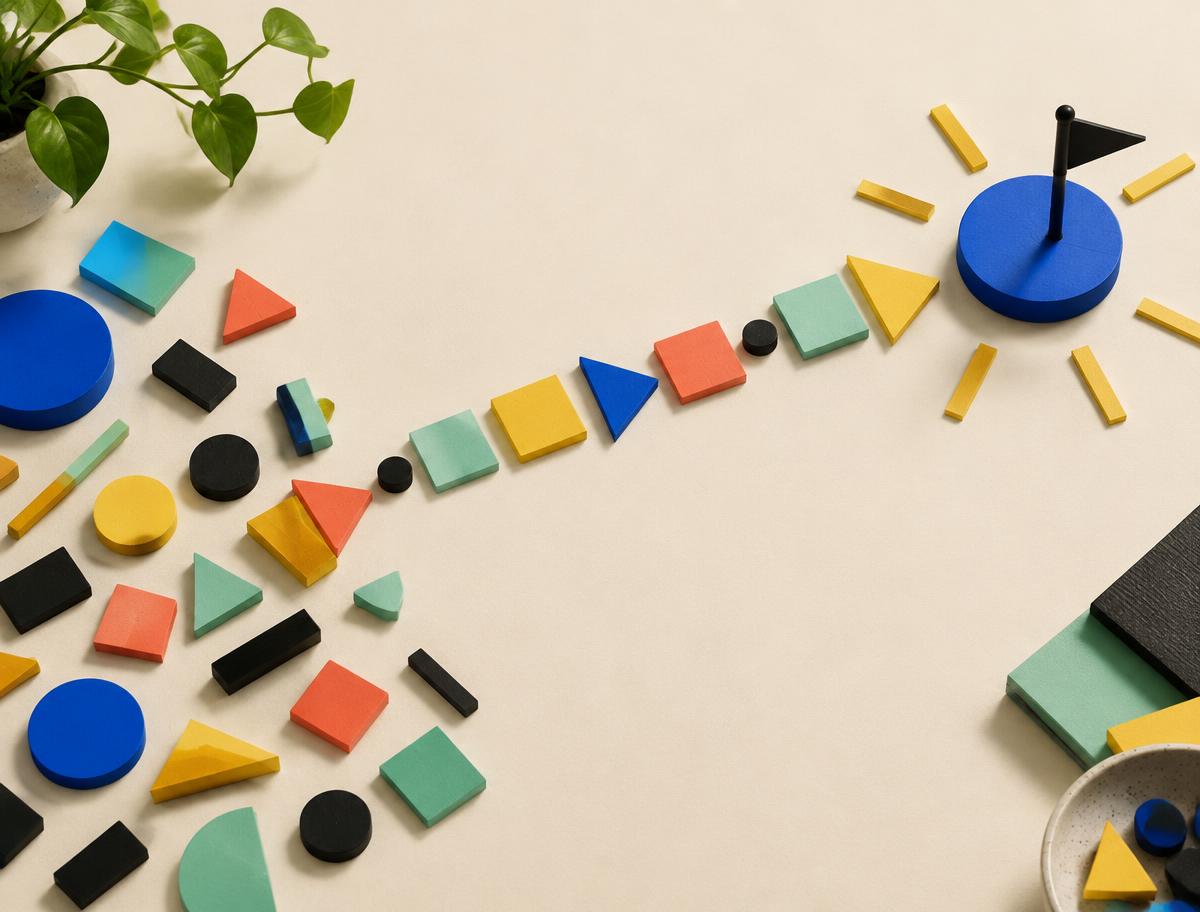 A customer journey moving from scattered attention toward a clear destination
